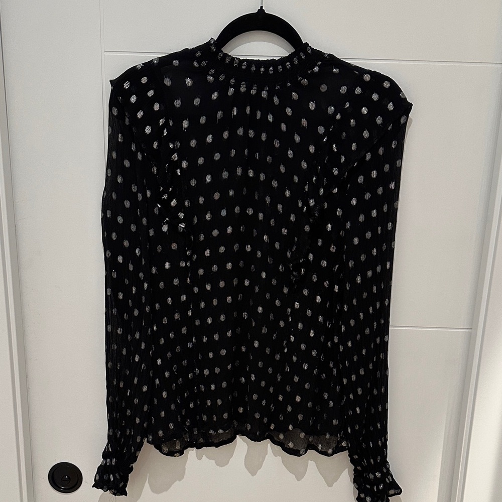Sheer Black and Silver Women's Blouse with Ruffles XL